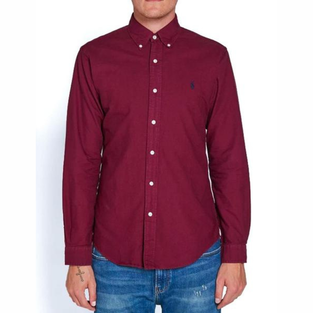 Camisa de botones en color rojo oscuro Oxford Polo Ralph Lauren 🏇🏼 Talla XL Entalle Regular