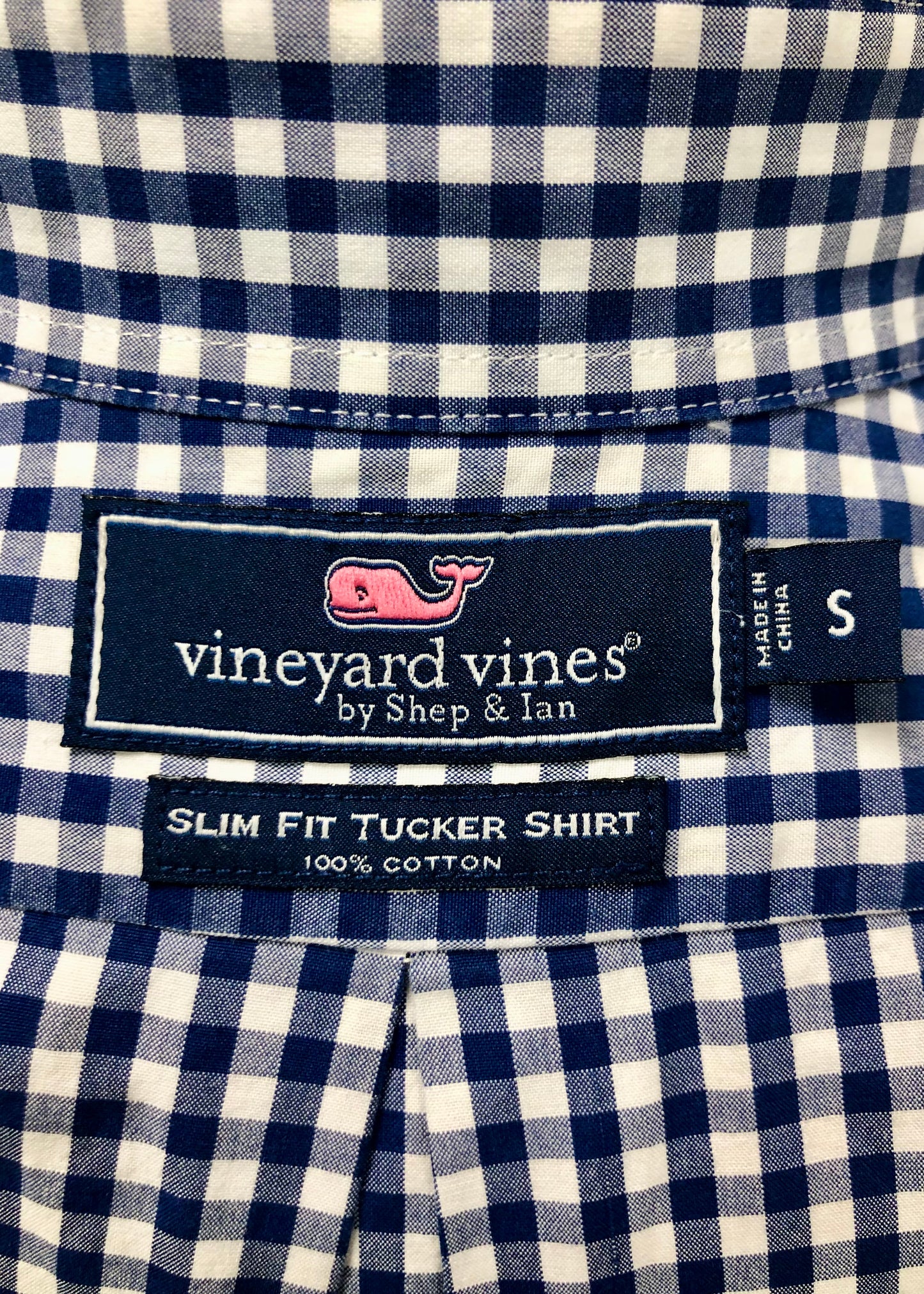 Camisa de botones Vineyard Vines 🐳 de cuadros gingham en color azul y blanco Talla S Entalle Slim Fit