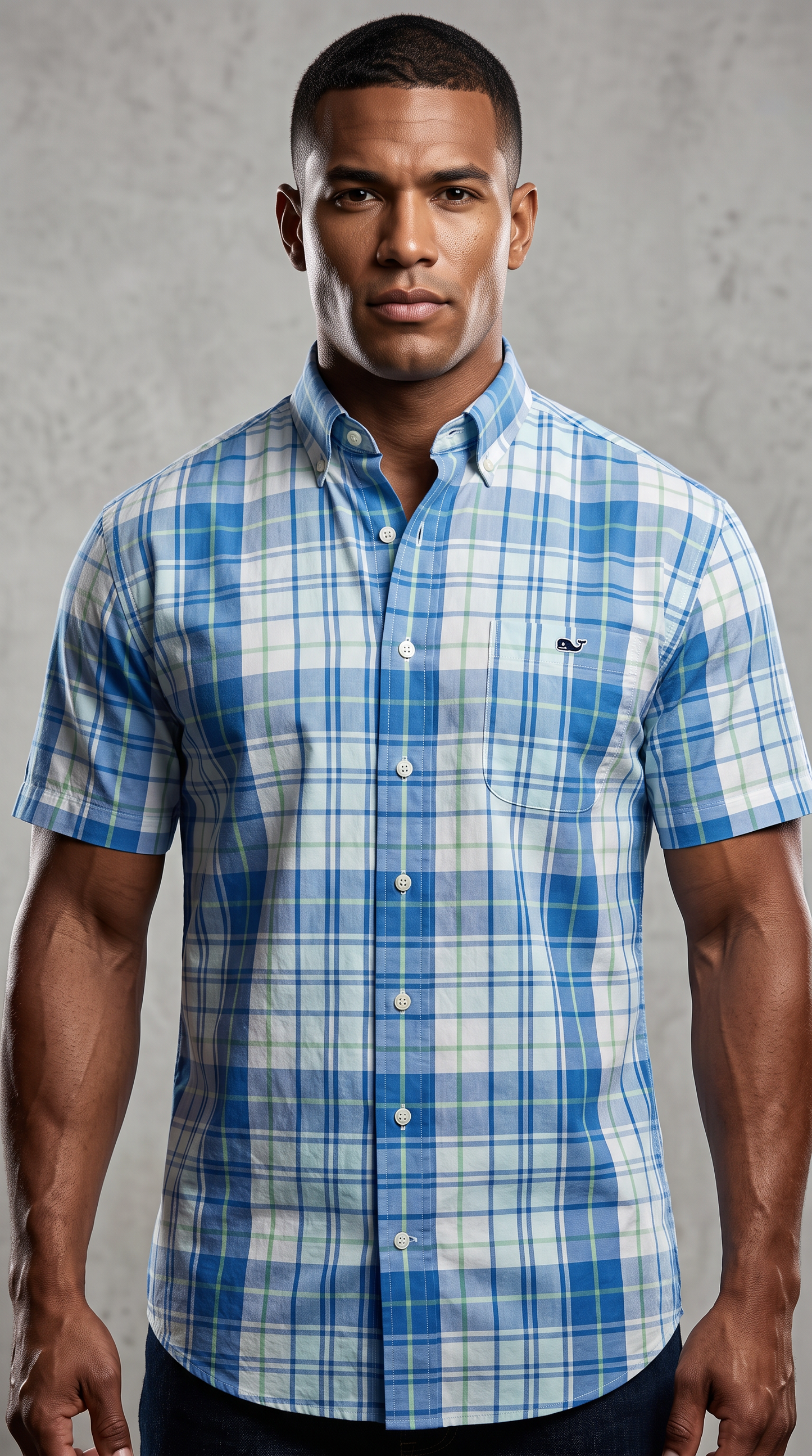Camisa de botones Vineyard Vines 🐳 con patrón de cuadros en color azul, verde y blanco Talla M Entalle Regular