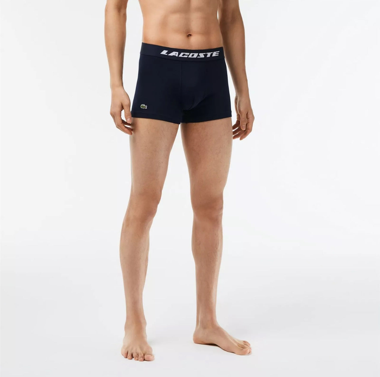 Paquete de 3 Boxer Briefs Lacoste 🐊 Tela algodón stretch color gris y negro Talla S