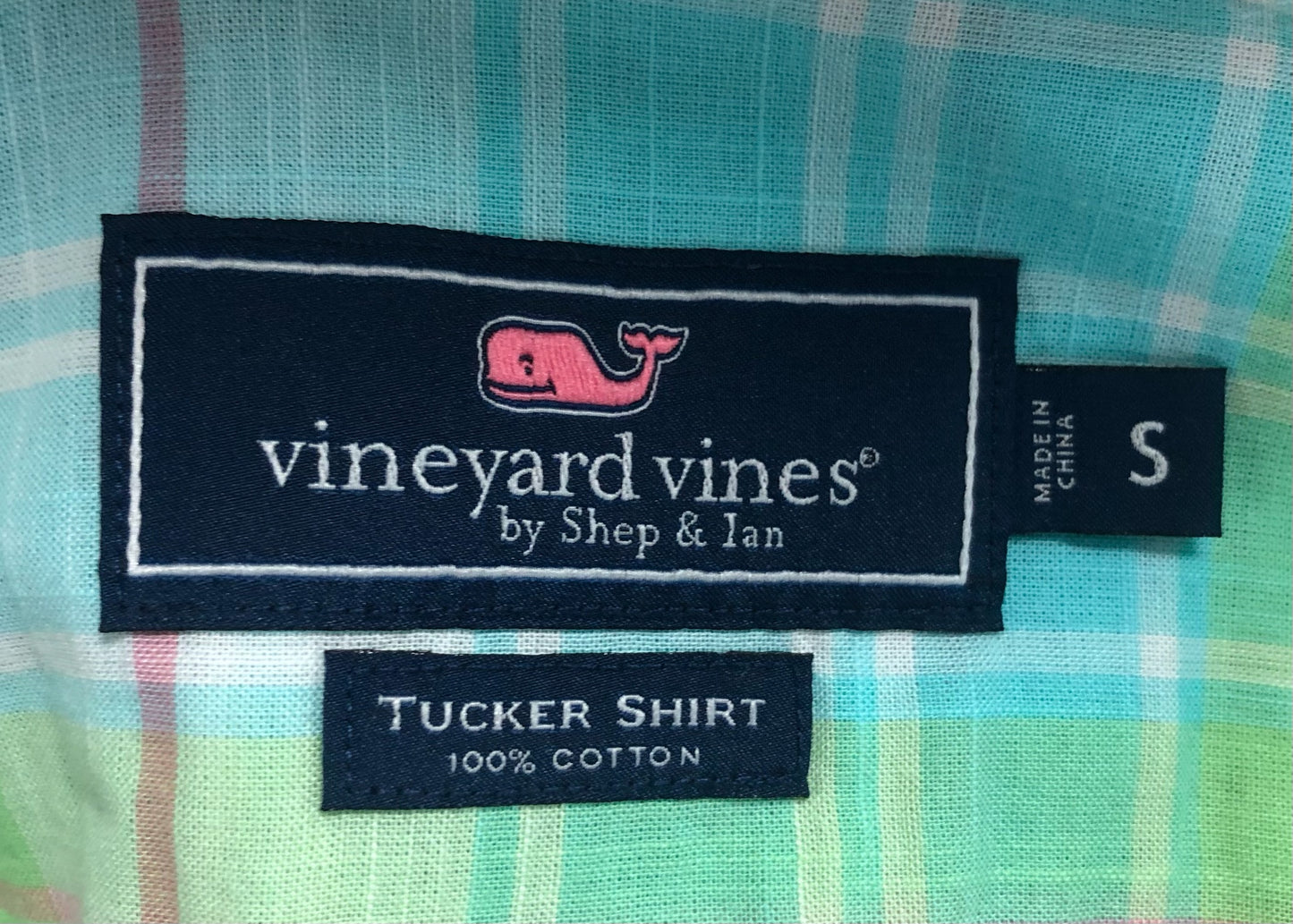 Camisa Vineyard Vines 🐳 de cuadros tartán en color verde, turquesa y blanco Talla S Entalle Regular