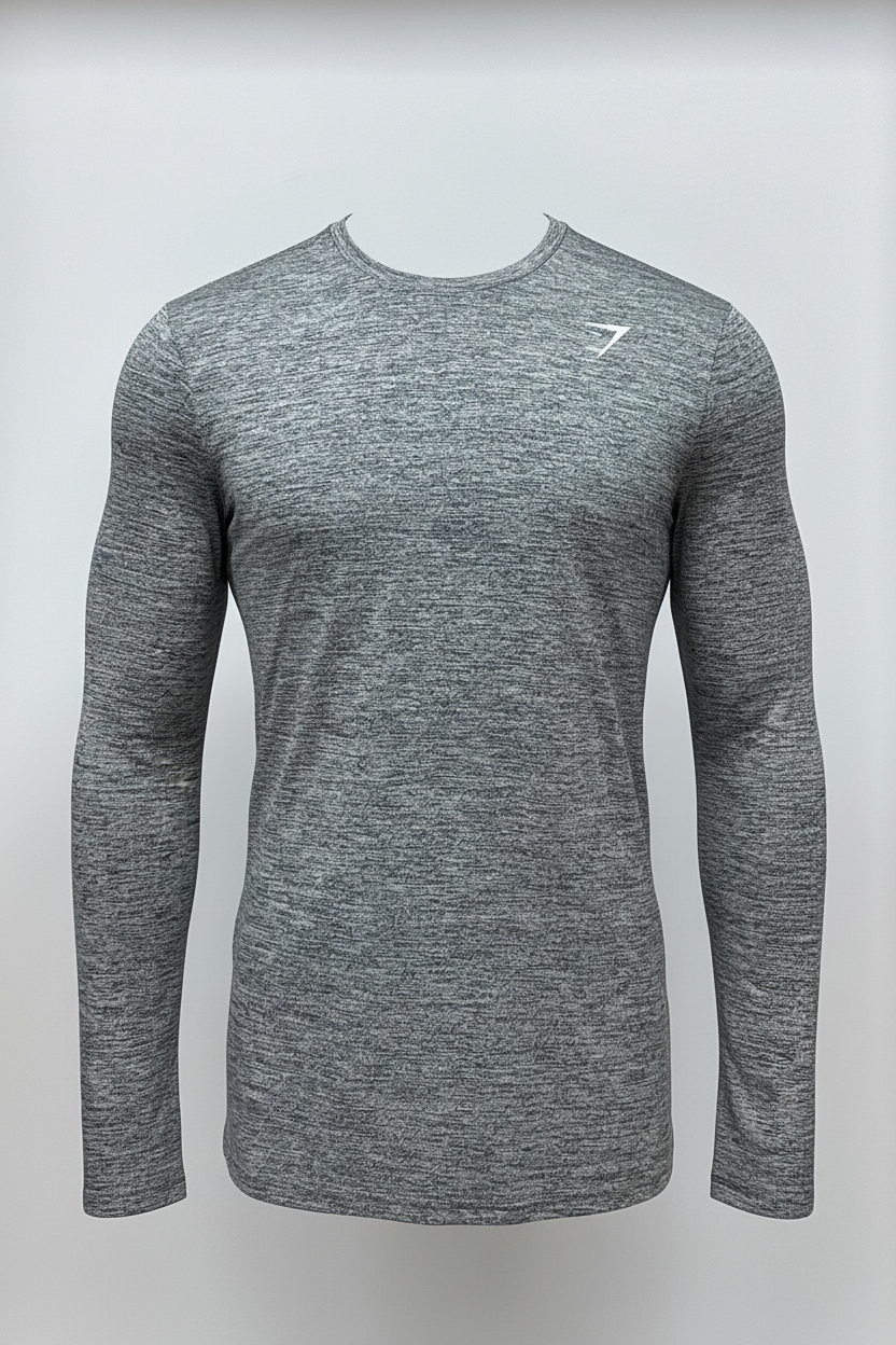 Camiseta de entrenamiento cuello redondo Gymshark 🏋🏽 color gris manga larga, Talla XL