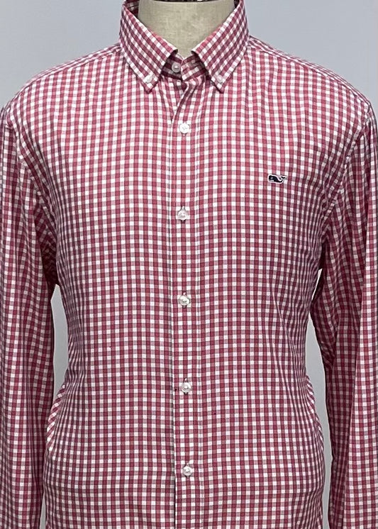 Camisa de botones Vineyard Vines 🐳 Performance color blanco de cuadros gingham en color rojo Talla L Entalle Regular