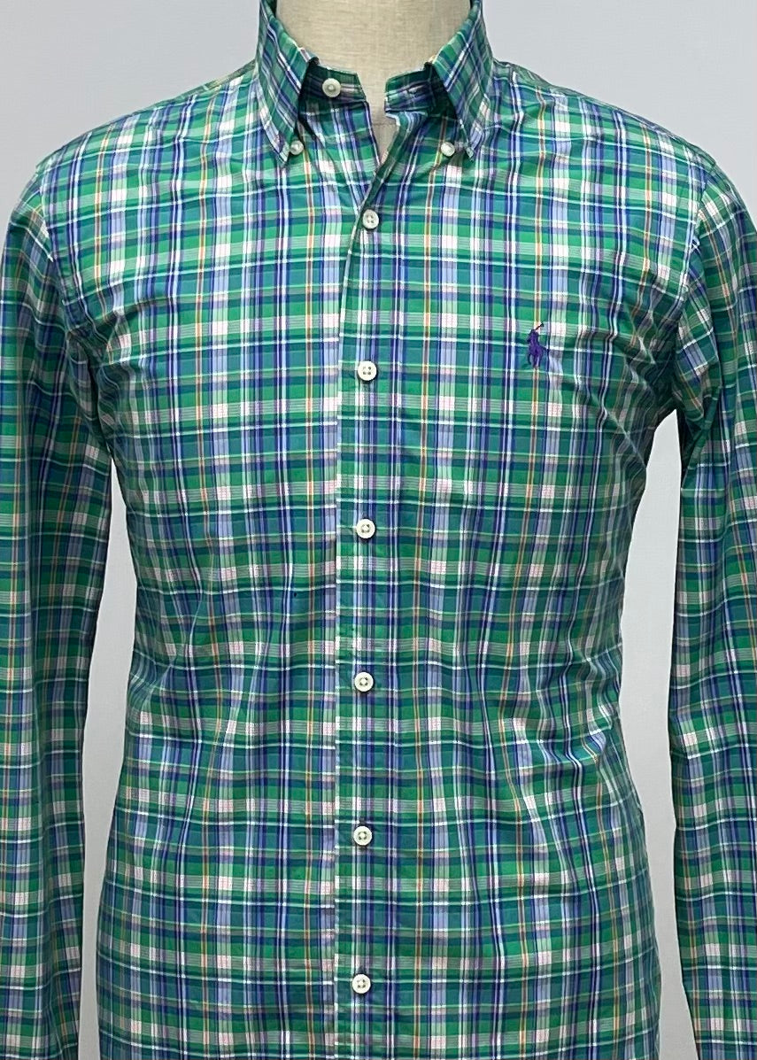 Camisa Polo Ralph Lauren 🏇🏼 color verde de cuadros en color morado y blanco Talla S Entalle Regular