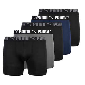 Paquete de 5 Boxers Briefs Puma 🐆 Tela Performance color Negro, azul y gris Talla L