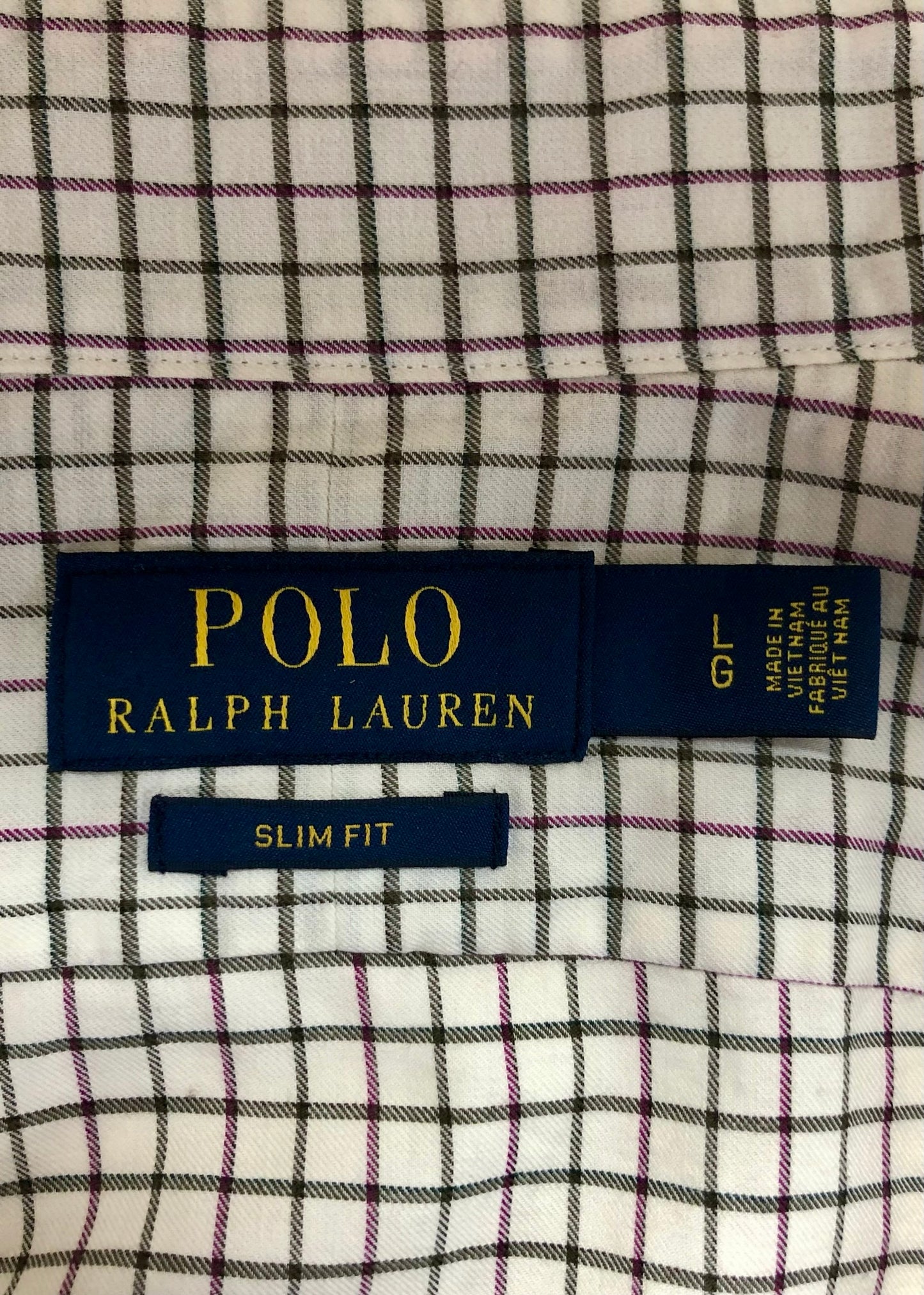 Camisa Polo Ralph Lauren 🏇🏼 color blanco de cuadros rojo oscuro y negro Talla L Entalle Slim Fit