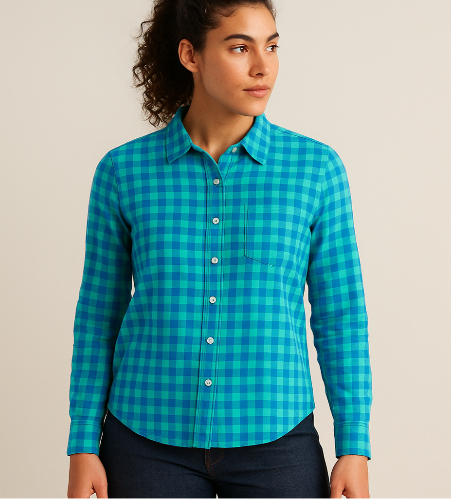 Camisa de mujer Vineyard Vines 🐳 con patrón de cuadros en azul y turquesa Talla S (4) Entalle Regular