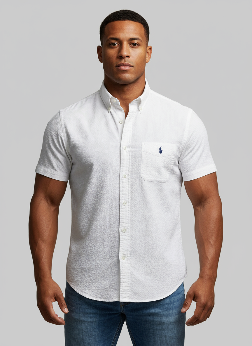 Camisa de botones Polo Ralph Lauren 🏇🏼 Color blanco Seersucker Talla L Entalle Regular