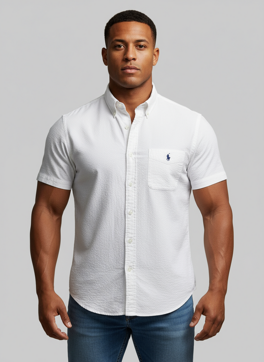 Camisa de botones Polo Ralph Lauren 🏇🏼 Color blanco Seersucker Talla L Entalle Regular