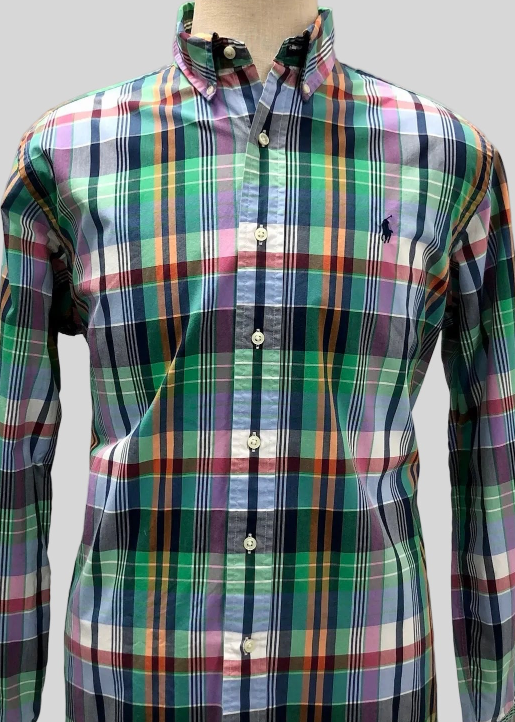 Camisa Polo Ralph Lauren 🏇🏼 de cuadros tartán en color azul, verde, rojo y blanco Talla S Entalle Clásico