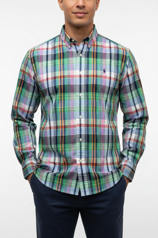 Camisa Polo Ralph Lauren 🏇🏼 de cuadros tartán en color azul, verde, rojo y blanco Talla S Entalle Clásico