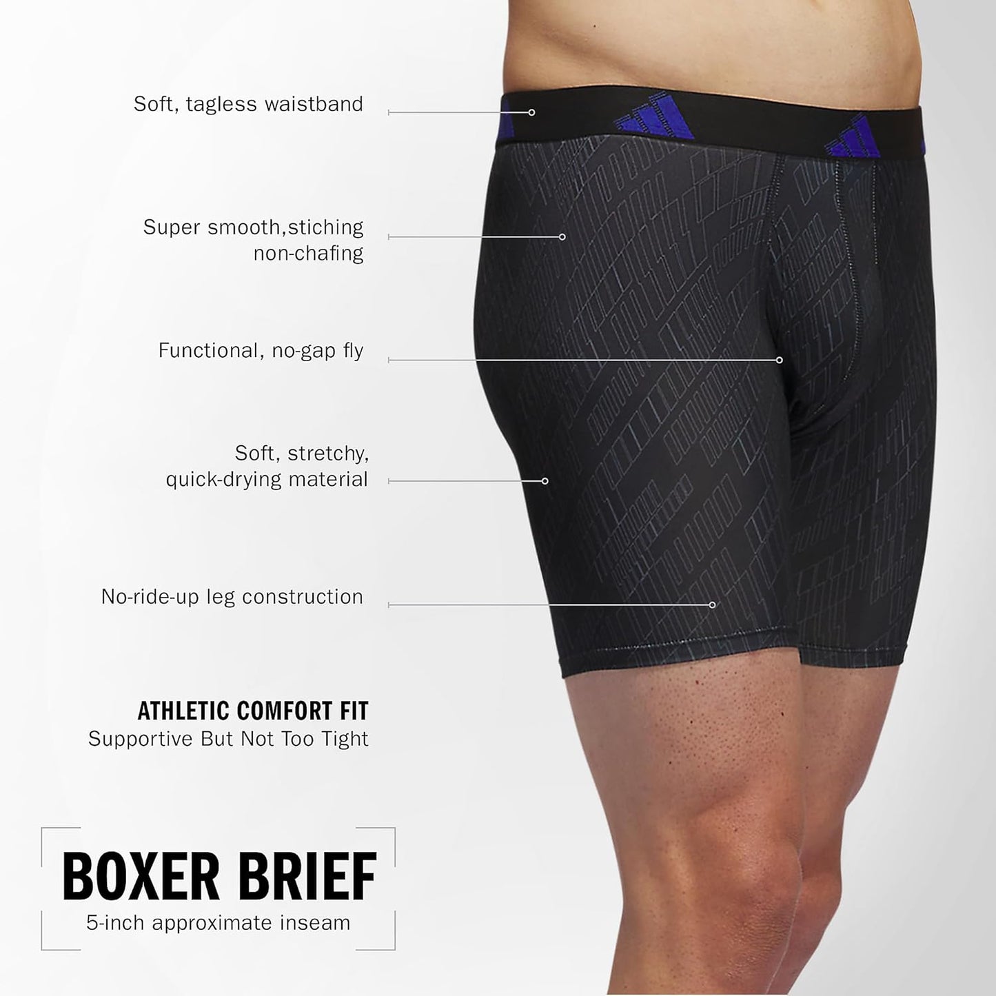 Combo de 3 Boxers Briefs Adidas Tela Performance color azul, gris y negro Talla L