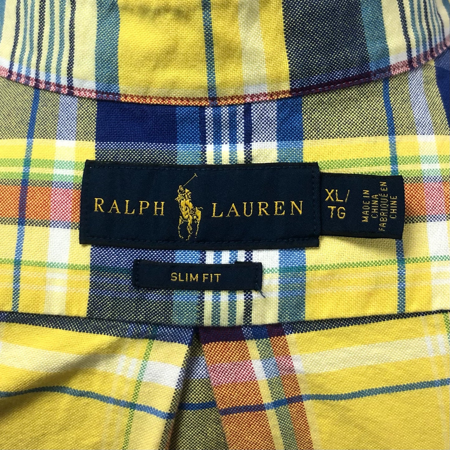 Camisa de botones Polo Ralph Lauren 🏇🏼 Oxford de cuadros tartán amarillo, azul y blanco Talla XL Entalle Slim Fit