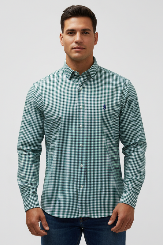 Camisa Polo Ralph Lauren 🏇🏼 Performance de cuadros azul, verde y blanco Talla M Entalle Regular