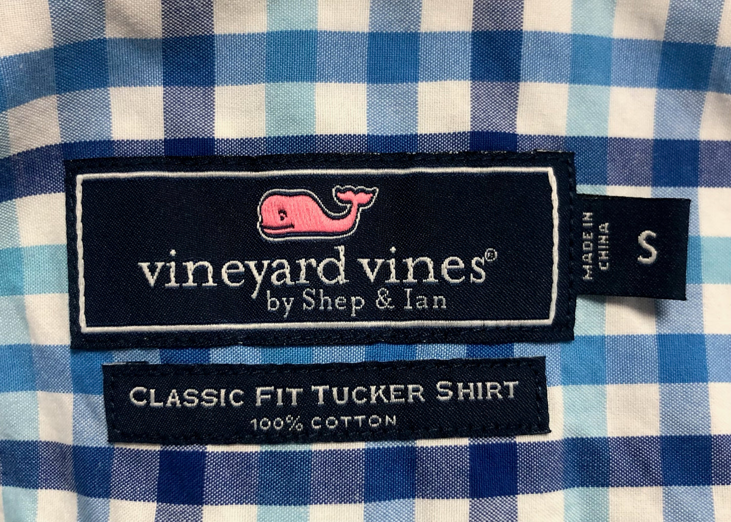 Camisa de botones Vineyard Vines 🐳 color blanco de cuadros en celeste y azul navy Talla S Entalle Clásico