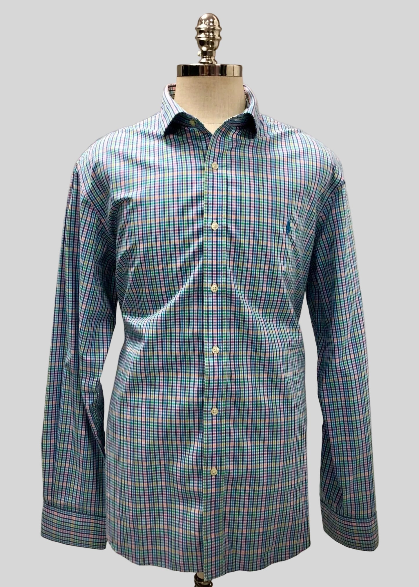 Camisa Polo Ralph Lauren 🏇🏼 color blanco de cuadros multicolor Talla XXL Entalle Slim Fit