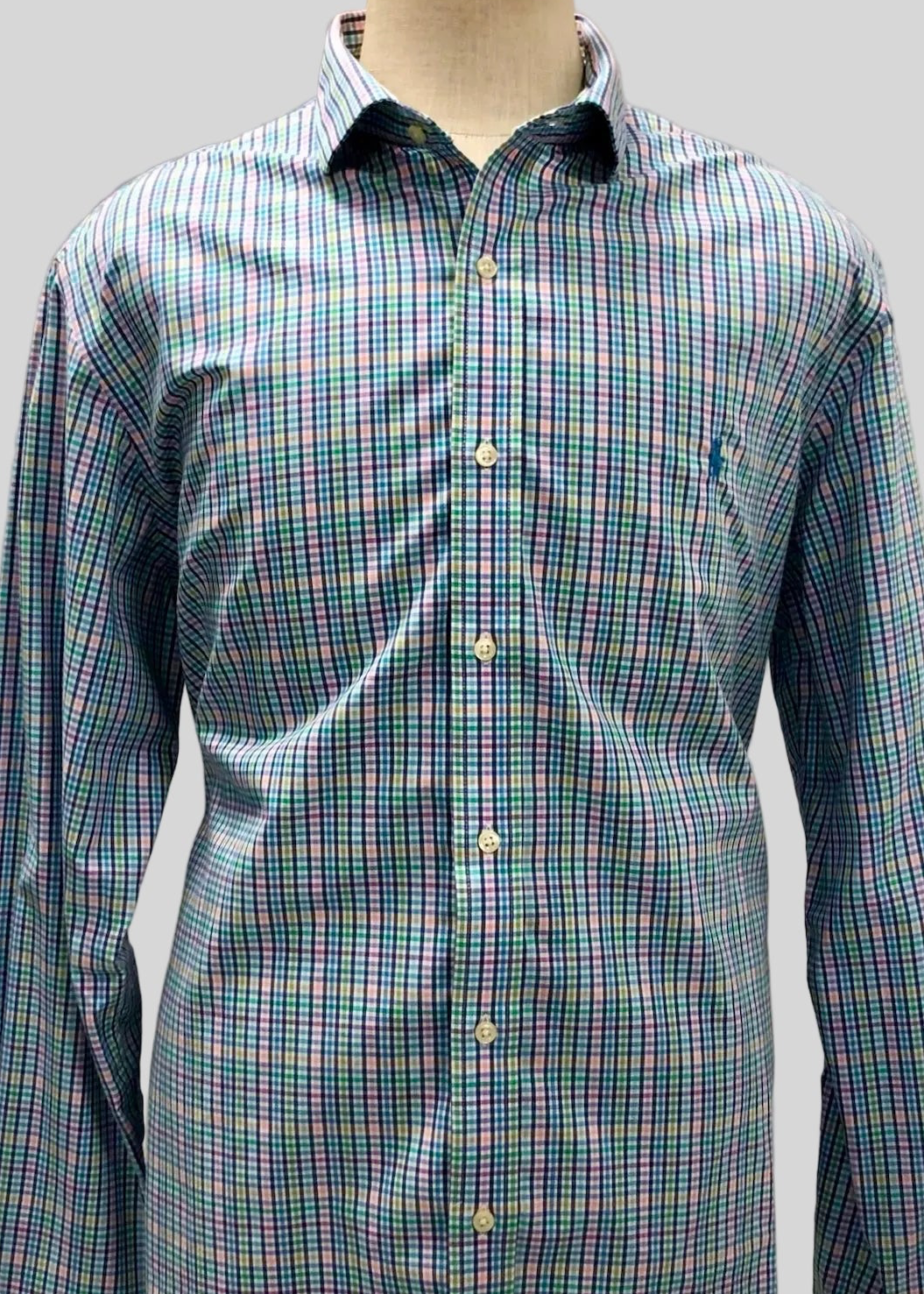 Camisa Polo Ralph Lauren 🏇🏼 color blanco de cuadros multicolor Talla XXL Entalle Slim Fit