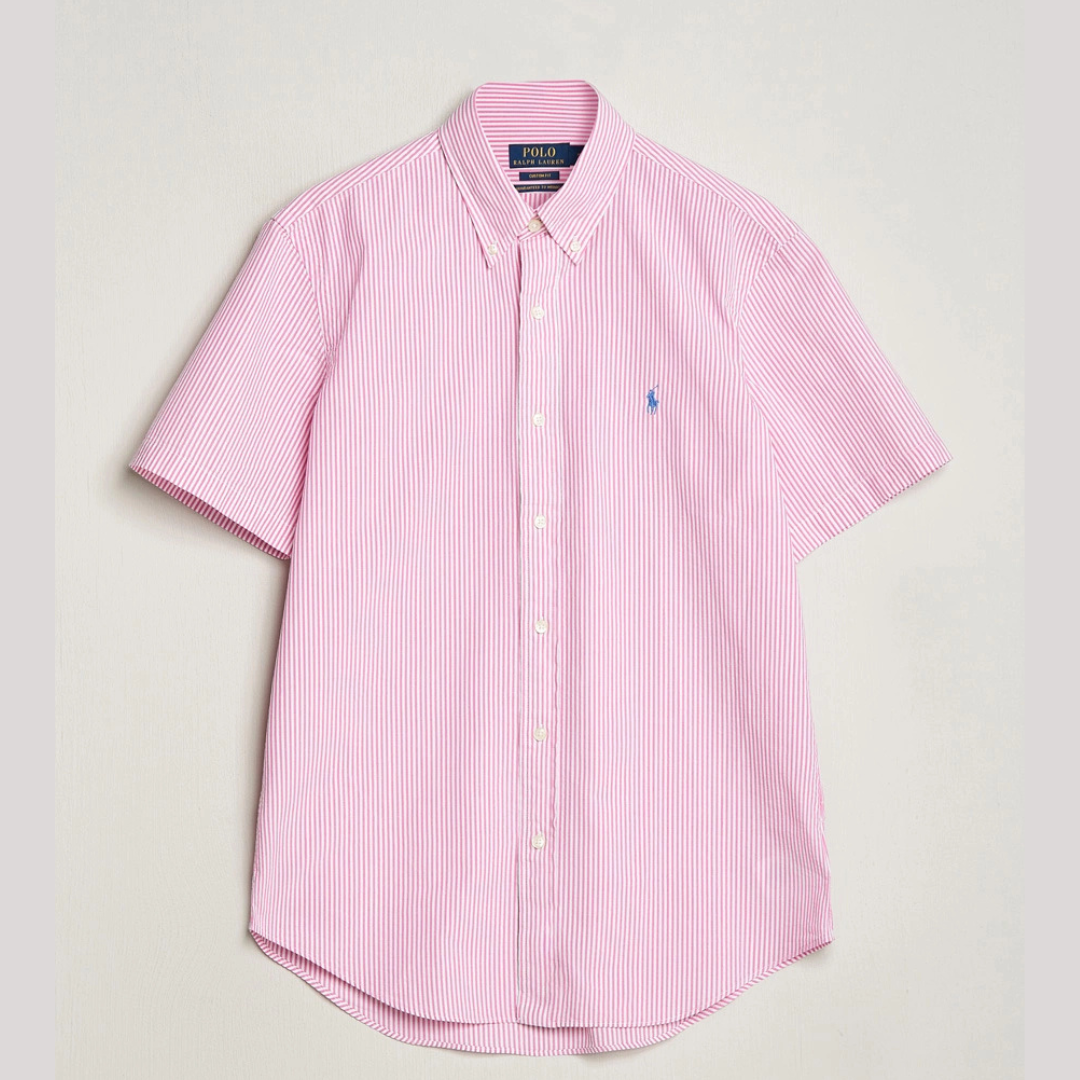 Camisa Polo Ralph Lauren 🏇🏼  Color blanco con patrón de rayas en rosado Seersucker Talla XXL Entalle Clásico