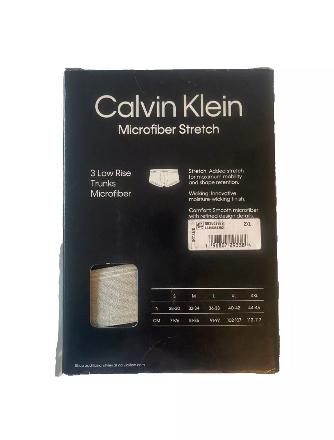 Paquete de 3 Calzoncillos tipo Boxer Calvin Klein de Microfibra Stretch en negro con cintura en dorado, blanco y negro - Tela ligera en Talla XL