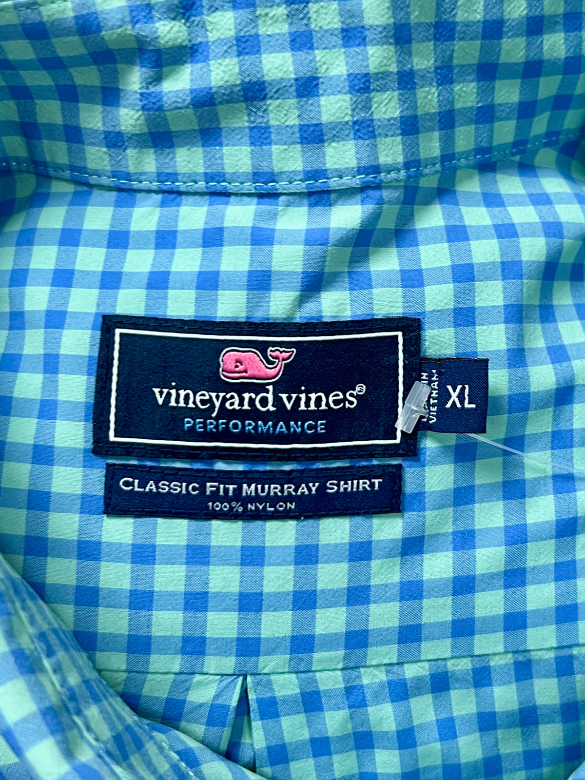Camisa Vineyard Vines 🐳 Performance de cuadros gingham en color turquesa y azul Talla XL Entalle Clásico