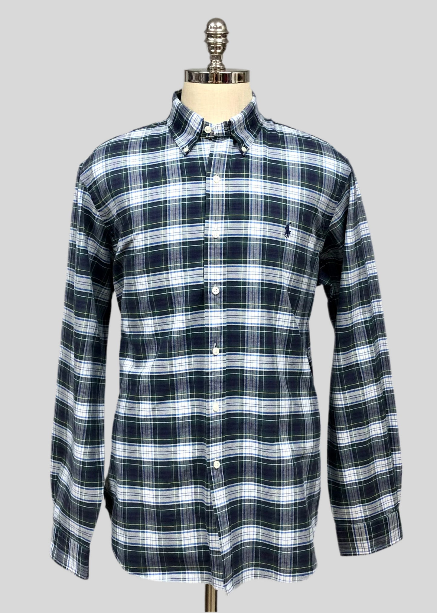 Camisa Polo Ralph Lauren 🏇🏼 con patron de cuadros azul navy, verde oscuro y blanco Talla XL Entalle Regular