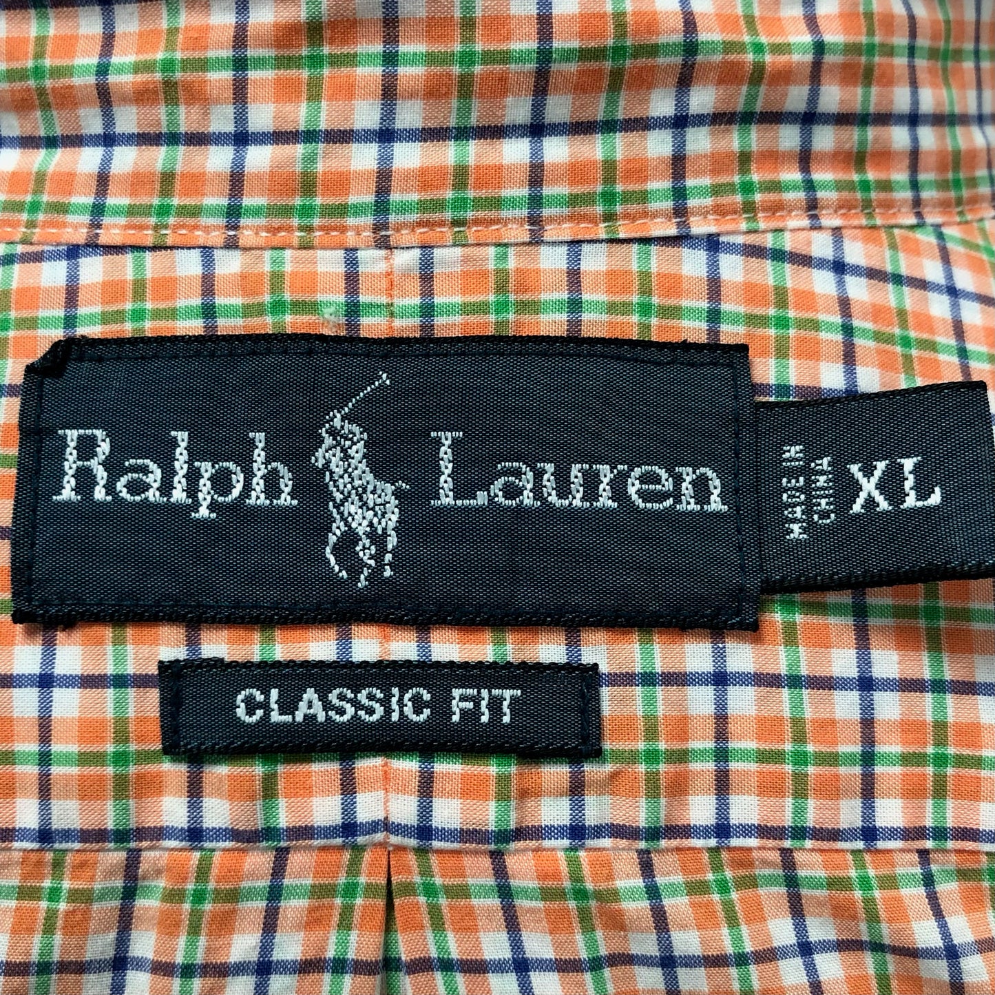 Camisa de botones Polo Ralph Lauren 🏇🏼 De cuadros color naranja, verde, azul y blanco Talla XL Entalle Clásico
