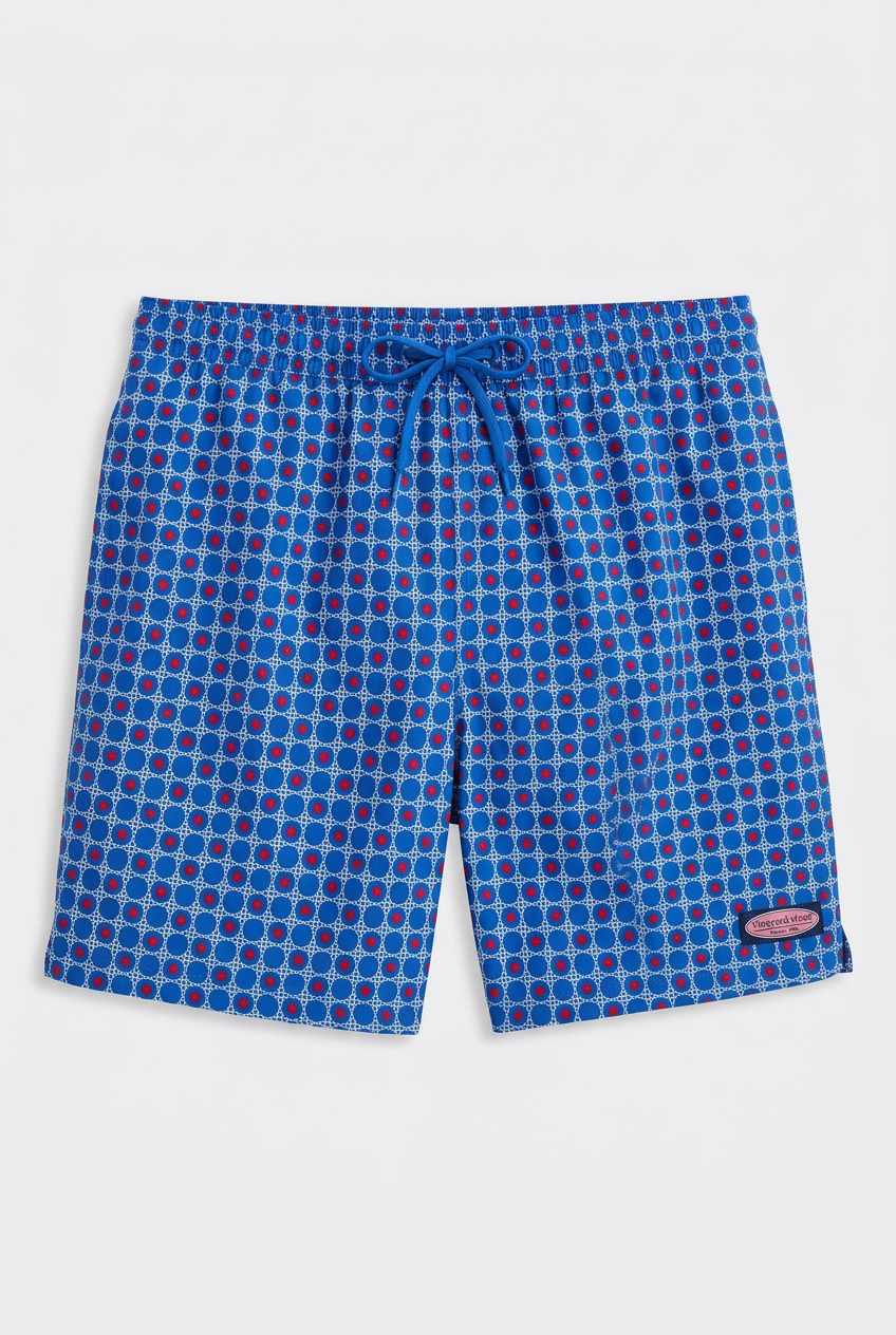 Short de baño Vineyard Vines 🐳 con diseño circular en azul, celeste y rojo talla XL