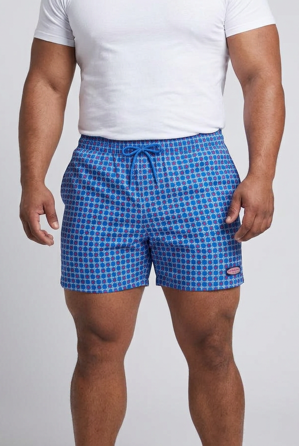 Short de baño Vineyard Vines 🐳 con diseño circular en azul, celeste y rojo talla XL