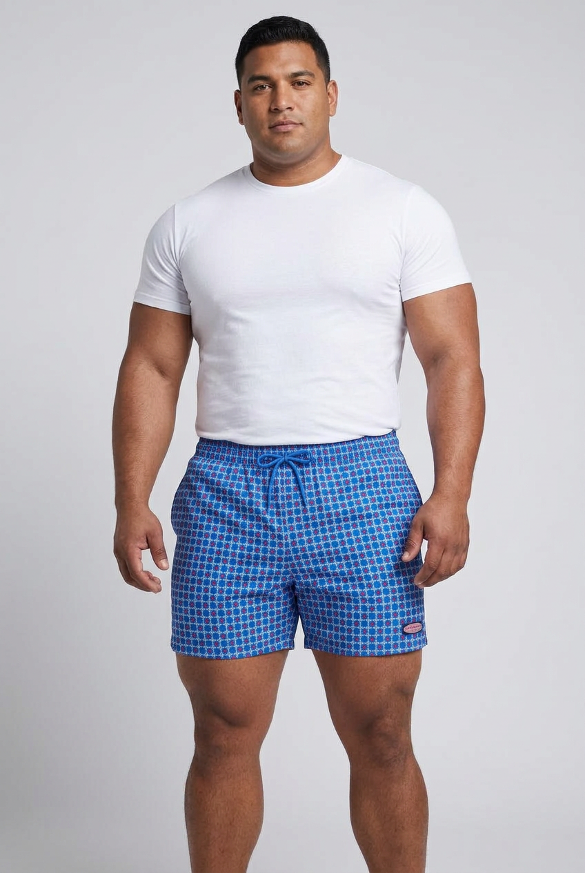 Short de baño Vineyard Vines 🐳 con diseño circular en azul, celeste y rojo talla XL