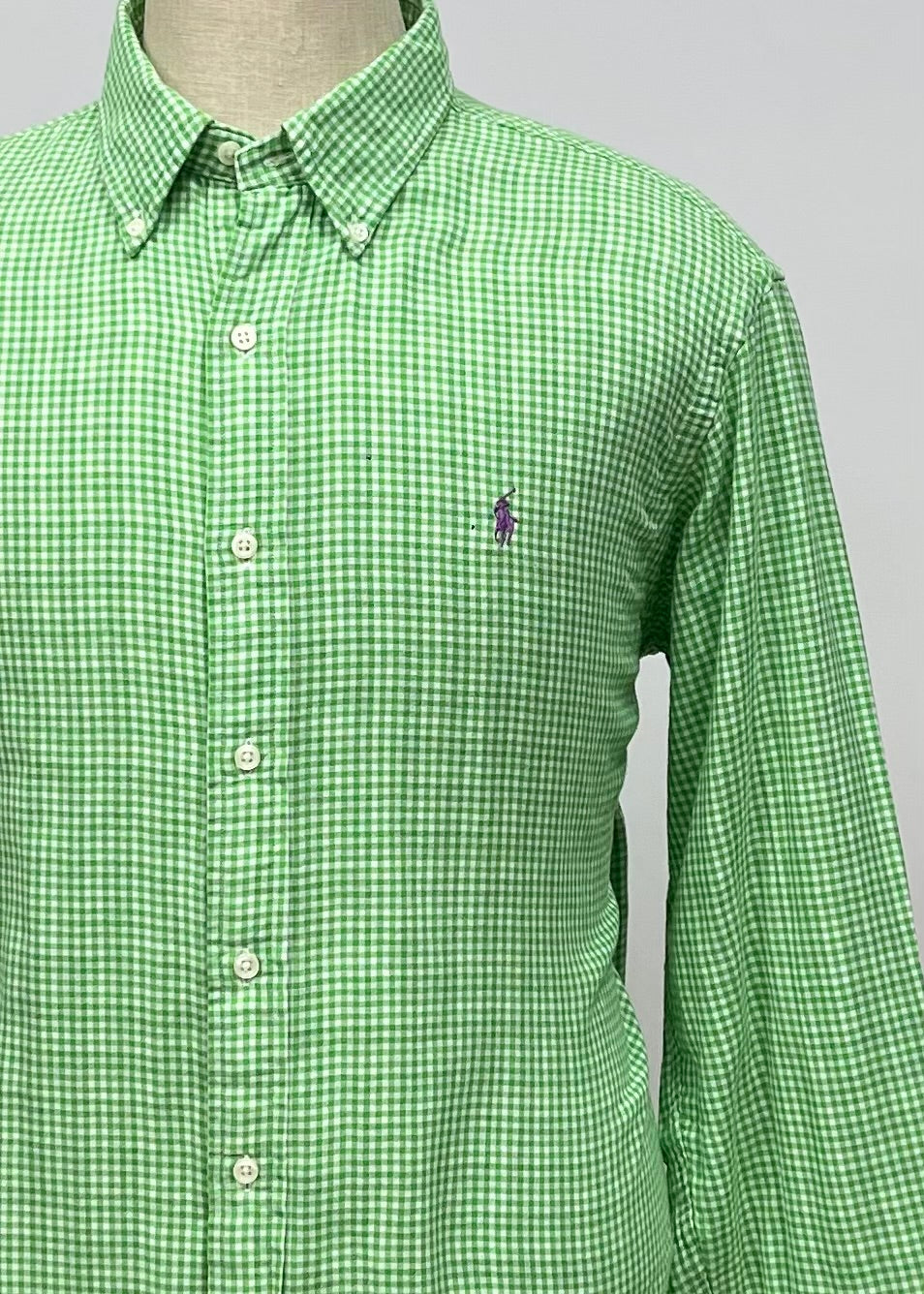 Camisa Polo Ralph Lauren 🏇🏼 con patron de cuadros gingham verde y blanco Talla XL Entalle Custom Fit