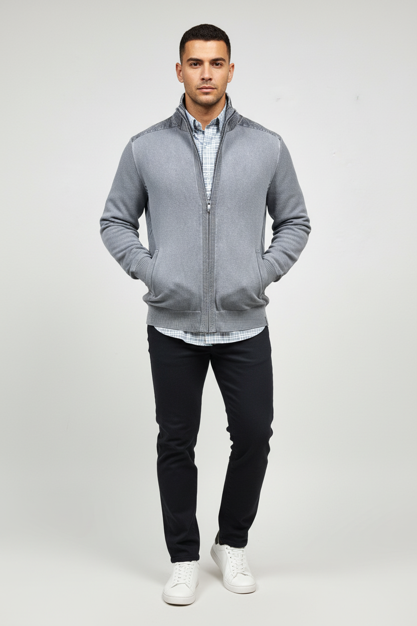 Sueter Jersey Calvin Klein 🇺🇸 color gris con zipper completo Talla L