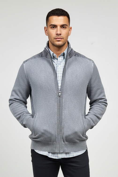 Sueter Jersey Calvin Klein 🇺🇸 color gris con zipper completo Talla L