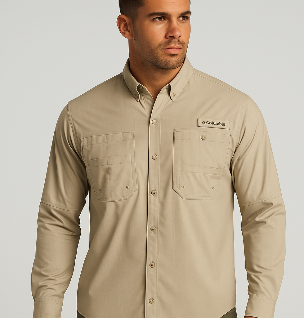 Camisa Columbia 🔹color Kaki con Omni Shade Manga larga Talla L