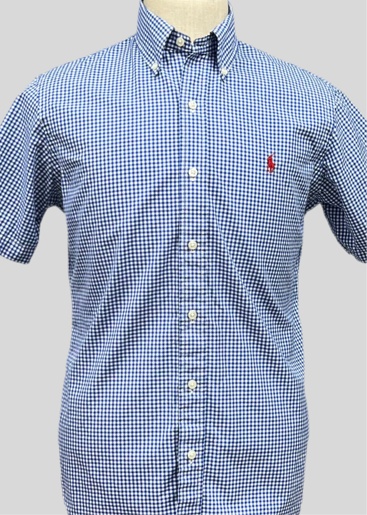 Camisa Polo Ralph Lauren 🏇🏼 con patron de cuadros gingham azul y blanco Talla M Entalle Regular