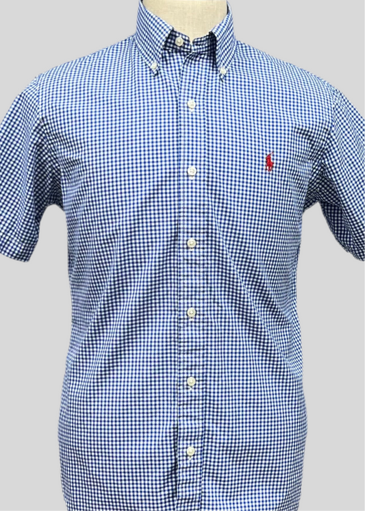 Camisa Polo Ralph Lauren 🏇🏼 con patron de cuadros gingham azul y blanco Talla M Entalle Regular