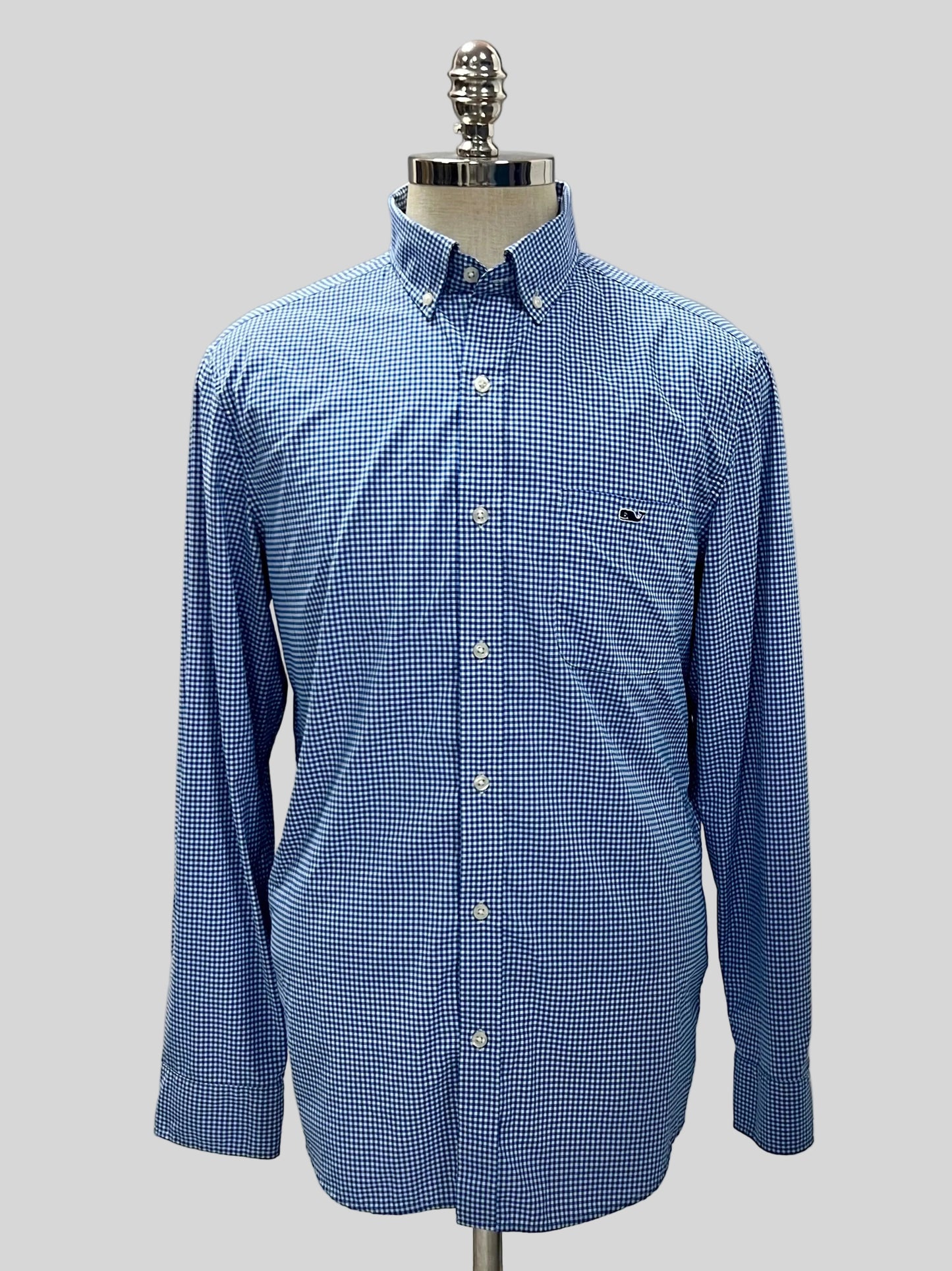 Camisa Vineyard Vines 🐳 Performance de cuadros gingham en color azul y blanco Talla M Entalle Clásico
