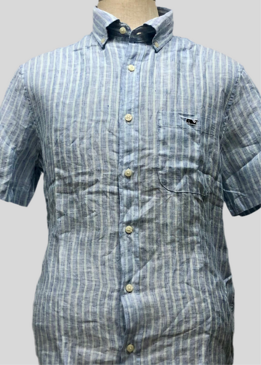 Camisa de lino Vineyard Vines 🐳 de rayas en color celeste y azul Talla L Entalle Clásico