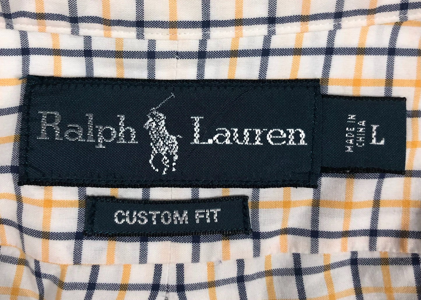 Camisa Polo Ralph Lauren 🏇🏼 color blanco de cuadros en amarillo y azul Talla L Entalle Custom Fit