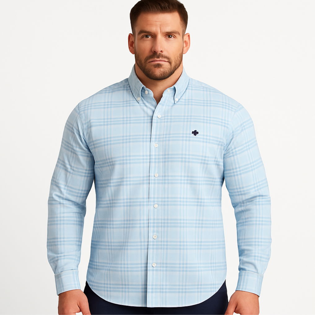 Camisa Brooks Brothers 🐑 color blanco con cuadros tartán en celeste Talla XXL Entalle Regular