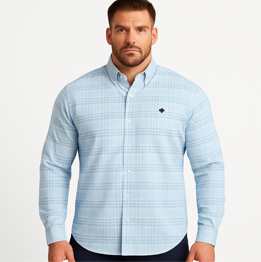 Camisa Brooks Brothers 🐑 color blanco con cuadros tartán en celeste Talla XXL Entalle Regular