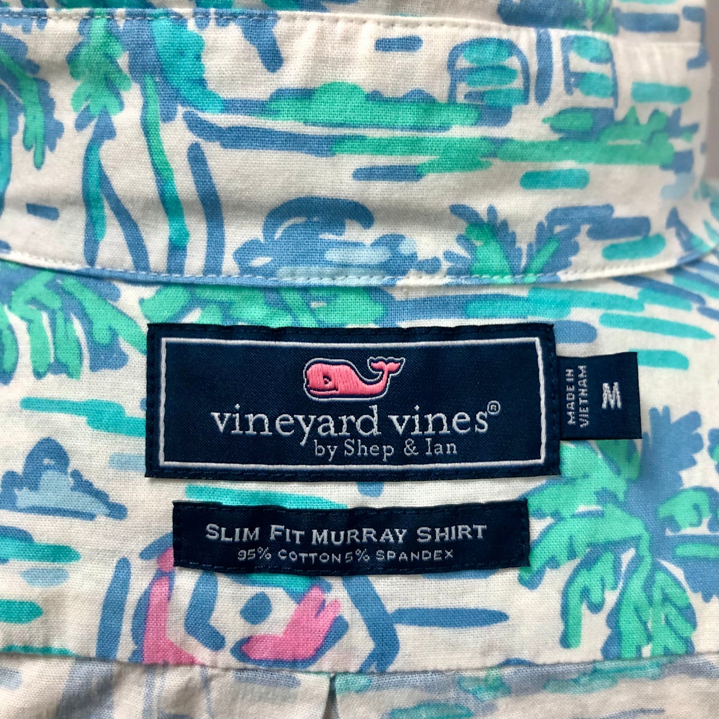 Camisa de botones Vineyard Vines 🐳 color blanco con diseño de Islas en color verde Talla M Entalle Slim Fit