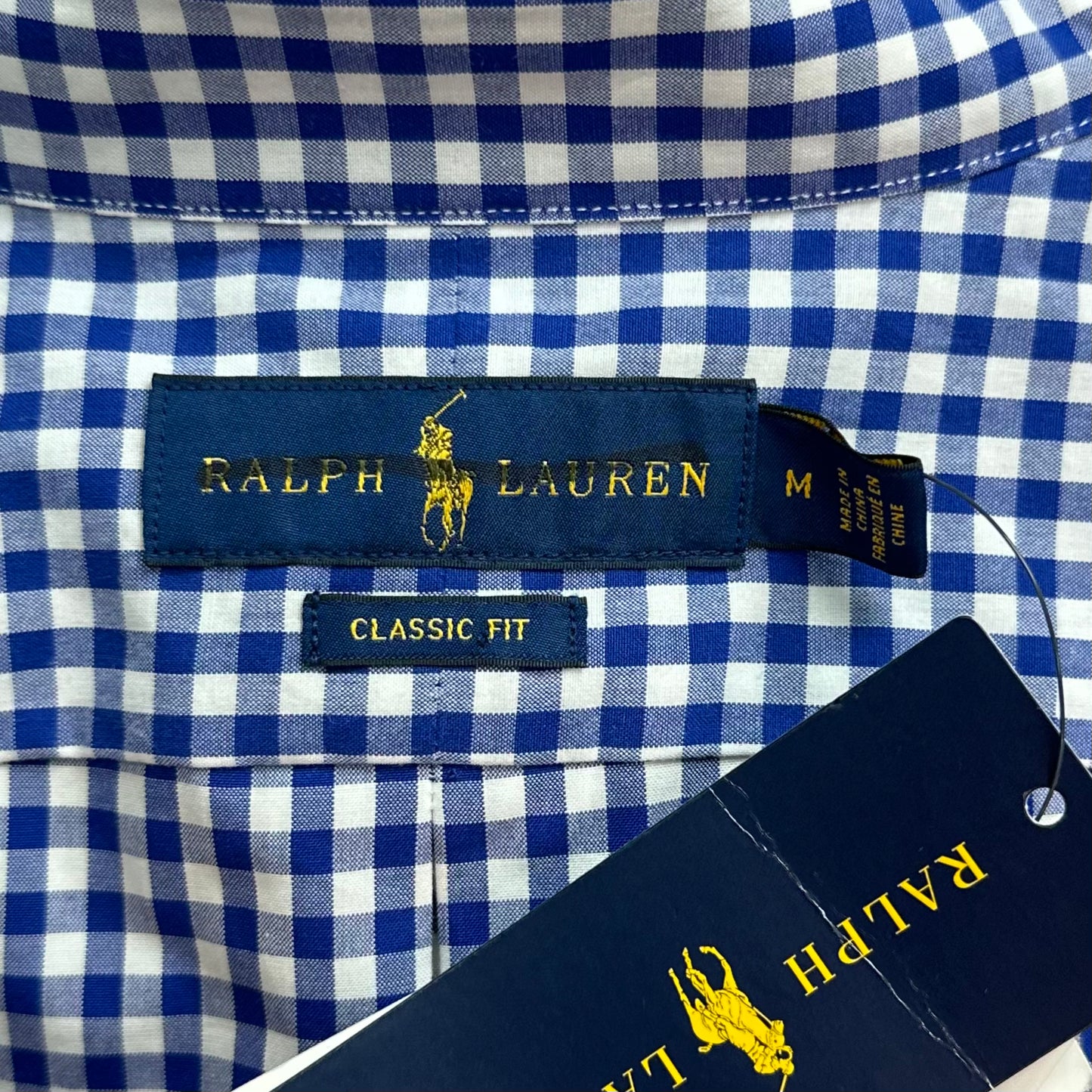 Camisa Polo Ralph Lauren 🏇🏼 con patrón de cuadros gingham azul y blanco Talla M Entalle Clásico