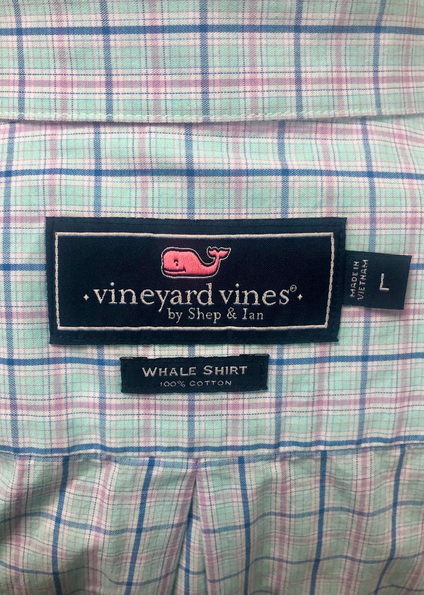 Camisa de botones Vineyard Vines 🐳 Color blanco de cuadros en color rosado, celeste y azul Talla L Entalle Regular