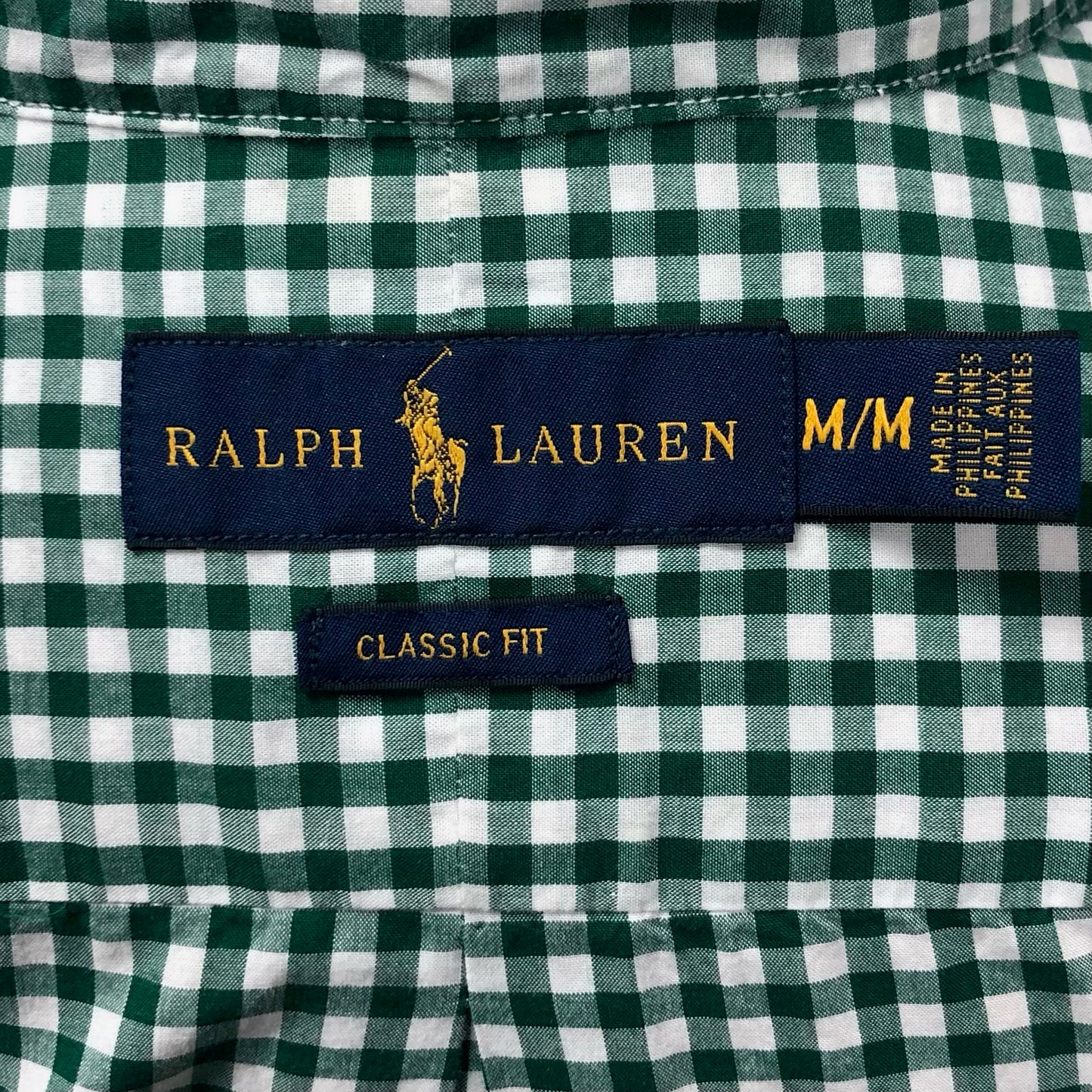 Camisa Polo Ralph Lauren 🏇🏼 con patrón de cuadros gingham verde oscuro y blanco Talla M Entalle Clasico