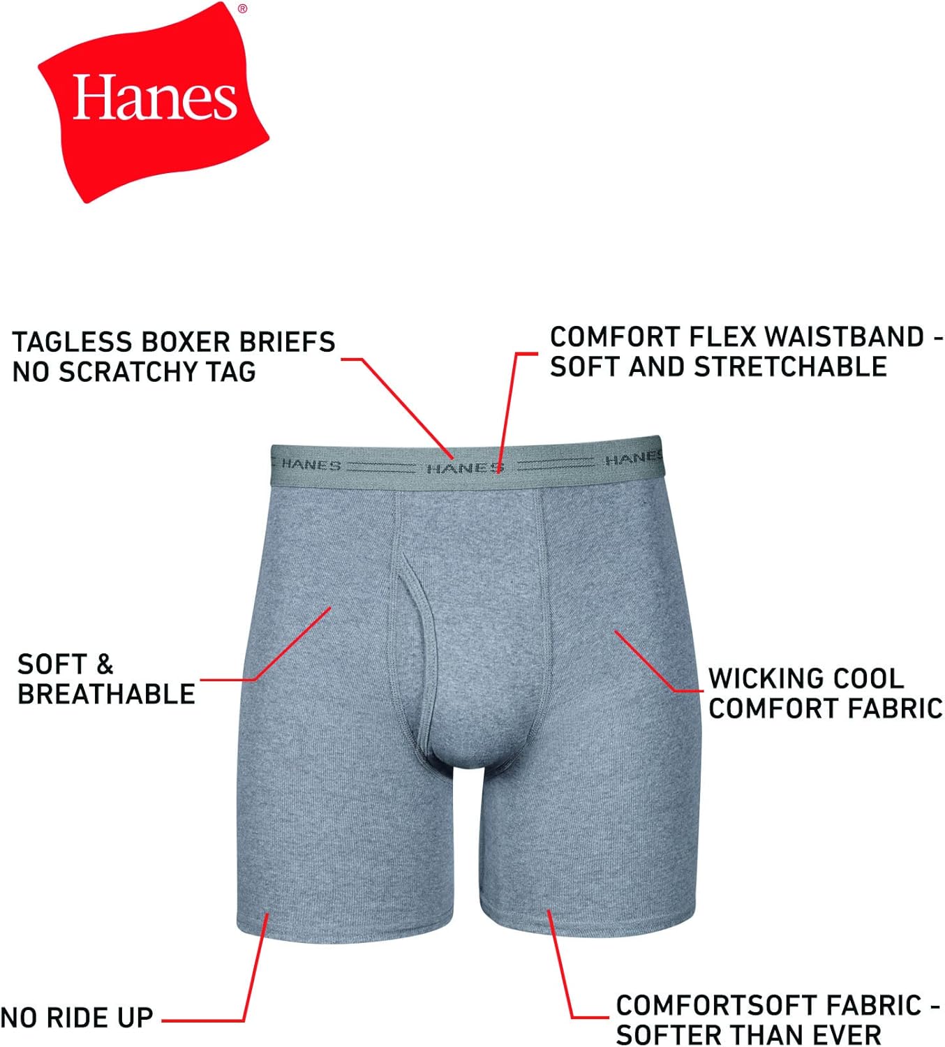 Calzoncillos tipo Boxer Hanes Comfort Flex en varios colores rojo, gris, azul y celeste - Tela ligera en Talla S