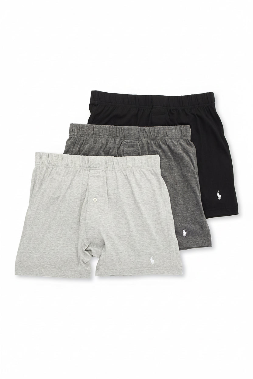 Paquete de 3 Boxer tejido Polo Ralph Lauren 🏇🏼 Classic Fit Tela algodón stretch color gris y negro Talla L