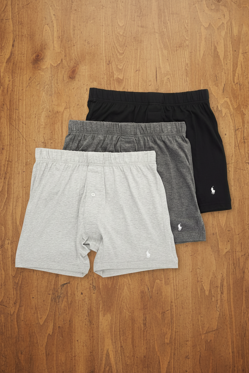 Paquete de 3 Boxer tejido Polo Ralph Lauren 🏇🏼 Classic Fit Tela algodón stretch color gris y negro Talla L