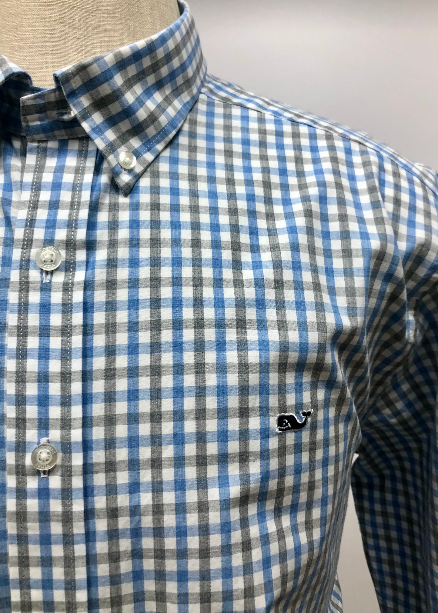 Camisa de botones Vineyard Vines 🐳 color blanco de cuadros en kaki y azul Talla XL Entalle Slim Fit
