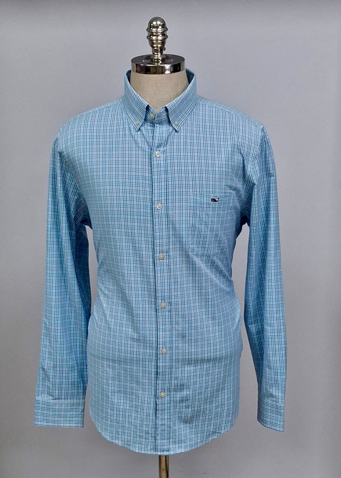 Camisa de botones Vineyard Vines 🐳 color blanco de cuadros en color verde, azul y celeste Talla L Entalle Regular