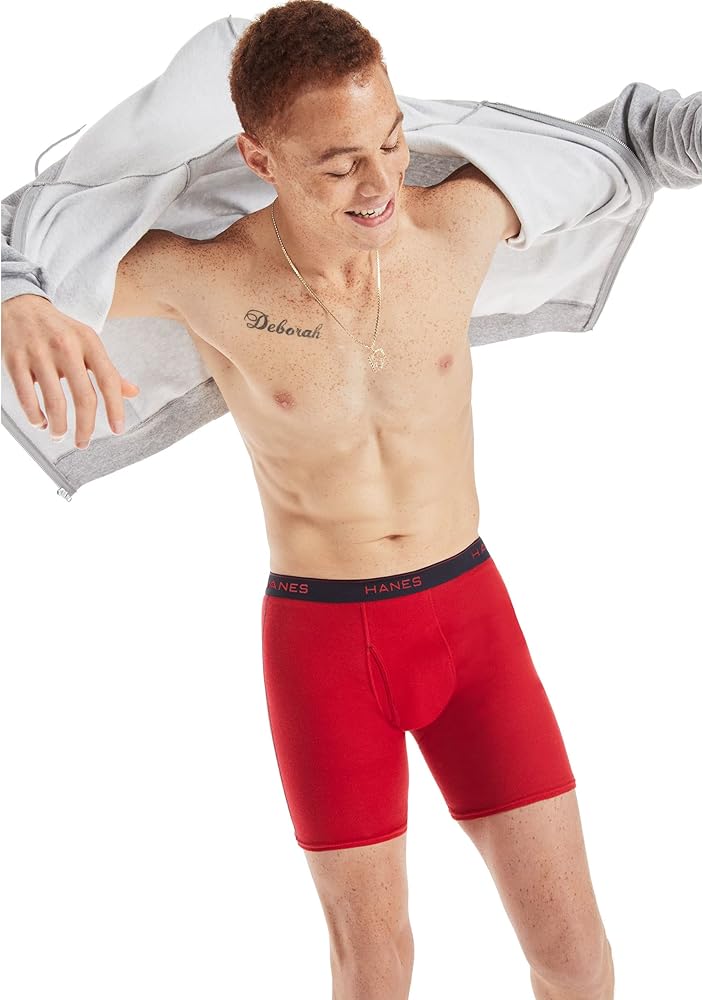 Paquete de 3 Calzoncillos tipo Boxer Hanes de Tela soft en color rojo, gris y celeste - en Talla XL